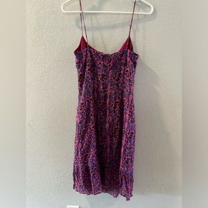 laundry shelli segal Pink Purple Cotton Print Beaded Sleeveless Dress size 4